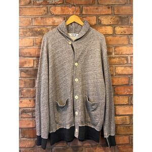 Velva Sheen Mens Shawl Collar Cardigan Sweatshirt Heather Grey Made in USA Large